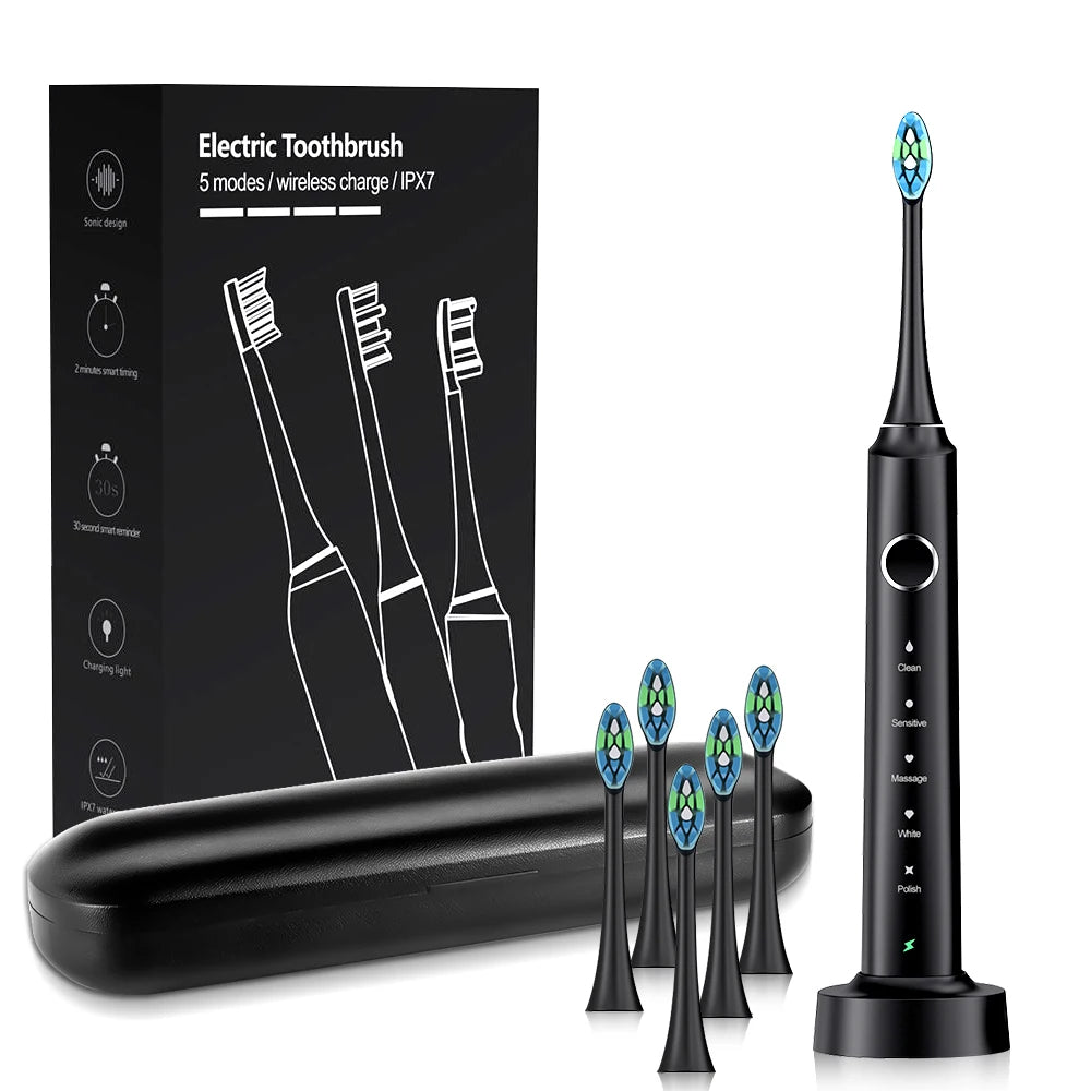 Sonic Electric Toothbrushes for Adults Smart TimerTeeth Whitening Toothbrush IPX7 Waterproof 6 Replaceable Heads Set