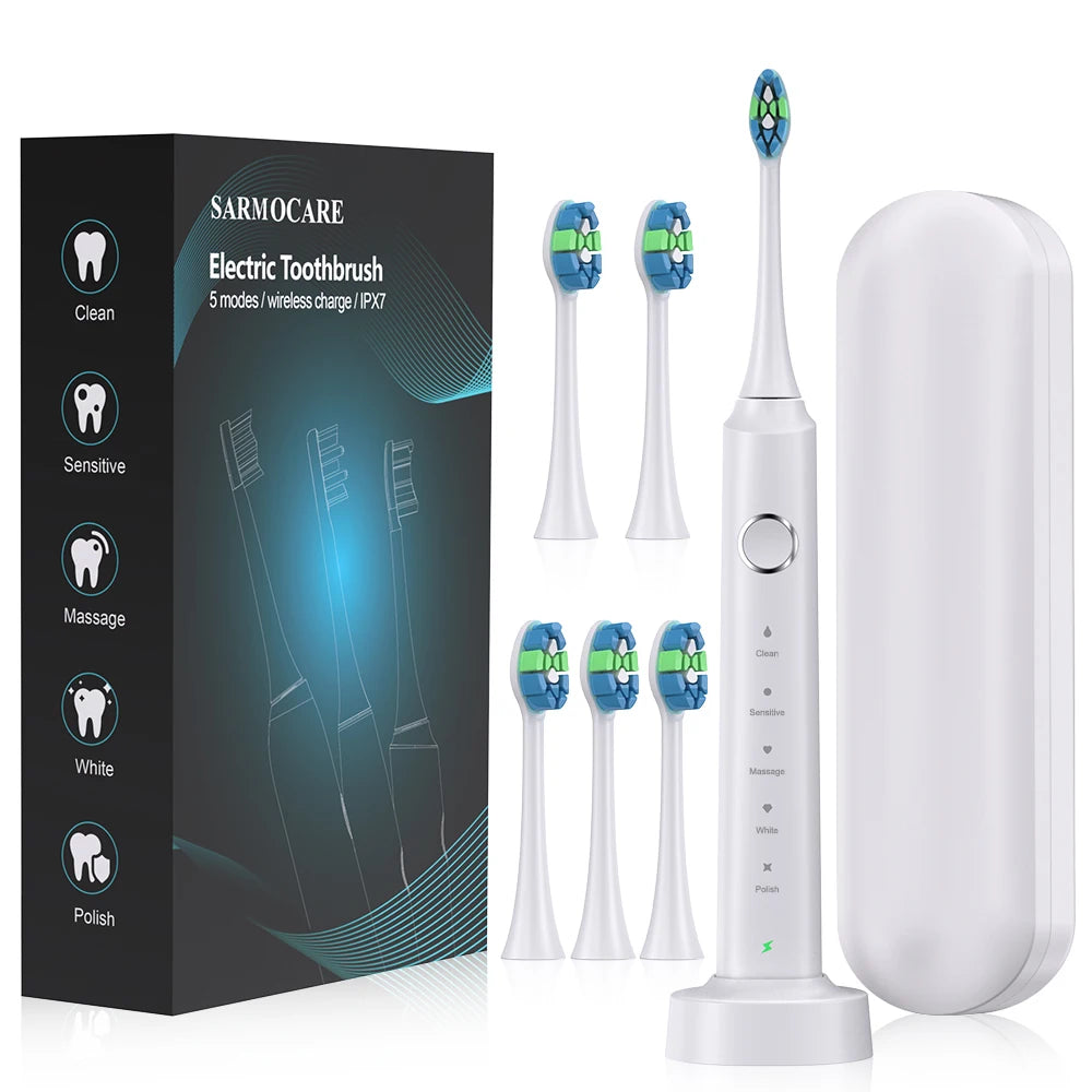Sonic Electric Toothbrushes for Adults Smart TimerTeeth Whitening Toothbrush IPX7 Waterproof 6 Replaceable Heads Set