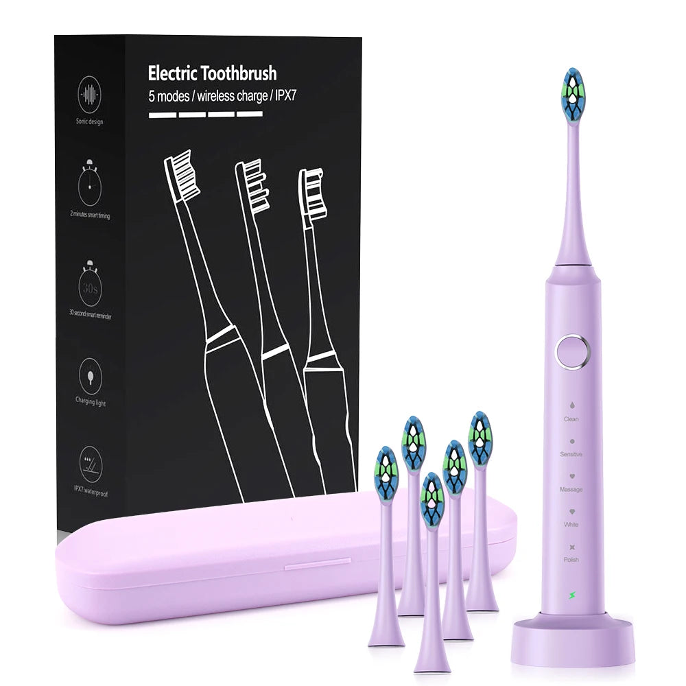 Sonic Electric Toothbrushes for Adults Smart TimerTeeth Whitening Toothbrush IPX7 Waterproof 6 Replaceable Heads Set