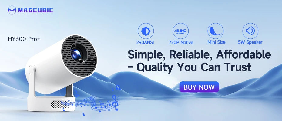 Magcubic Projector Android 11 4K 1280*720P HY300 Pro + Dual Wifi 290ANSI 180°flexible BT5.0 Cinema Outdoor Portable Projector